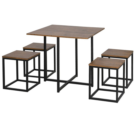 MDF Topped Steel 5-Piece Dining Set Dining Table with 4 Stools Black/Brown S0671071448