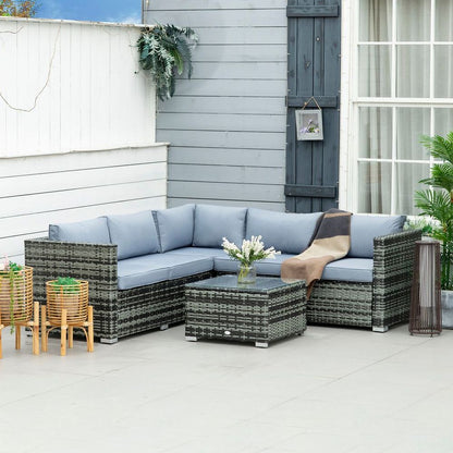 Outsunny 4 Pieces Rattan Furniture Sofa Set Chair w/ Corner Sofa Loveseat Grey S0671132969