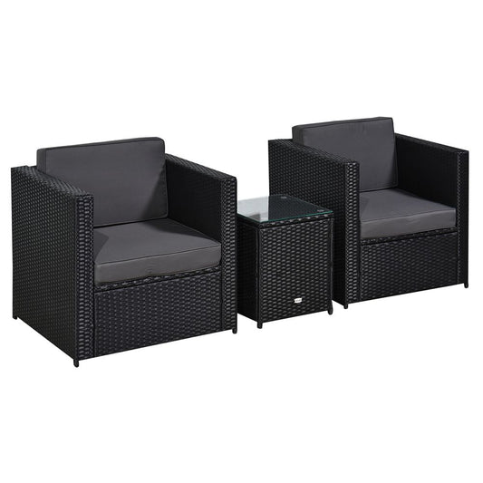 Outsunny 2 Seater Rattan Sofa Furniture Set W/Cushions, Steel Frame-Black S0671072362