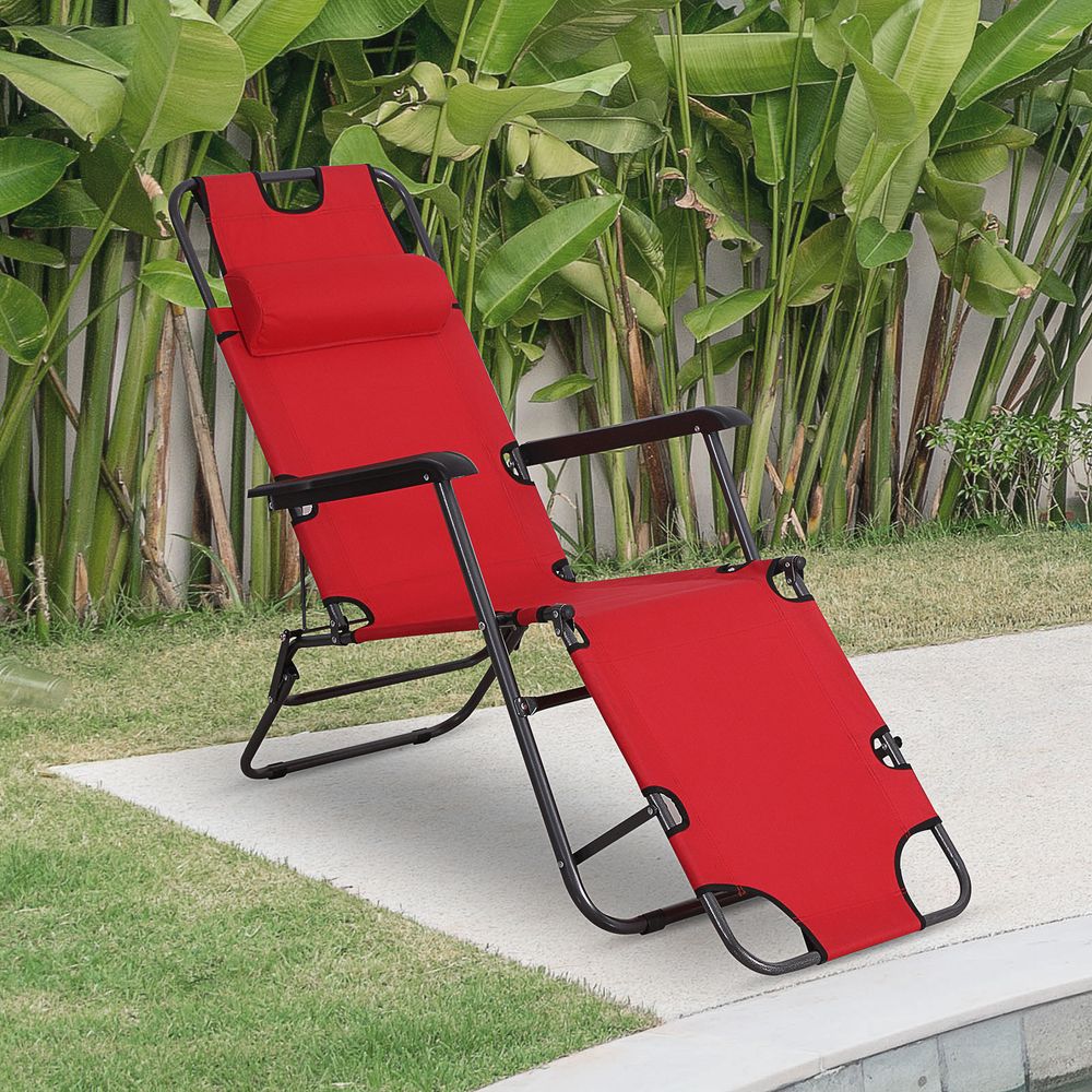 2 in 1 Sun Lounger Folding Reclining Chair Camping Adjustable Back & Pillow V067942378