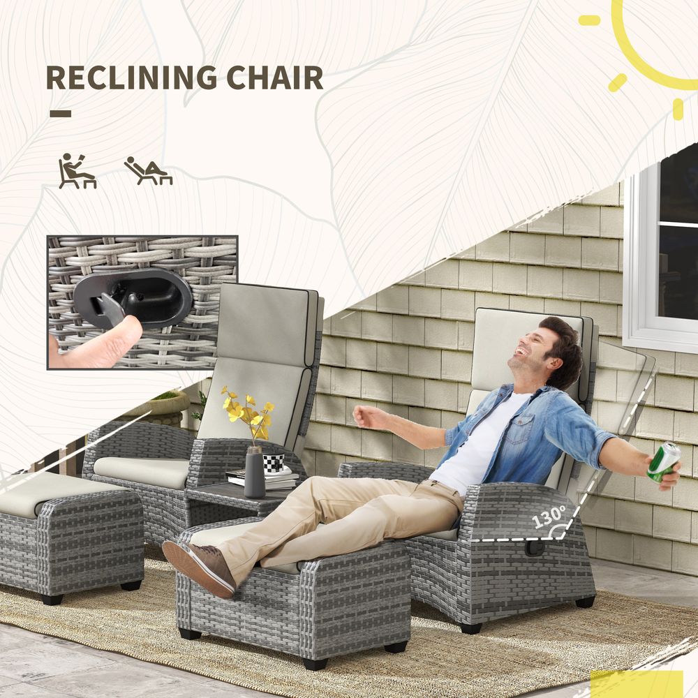 Outsunny 5 PCs Rattan Garden Furniture Set with Reclining Chairs, Table, Grey S0671433509