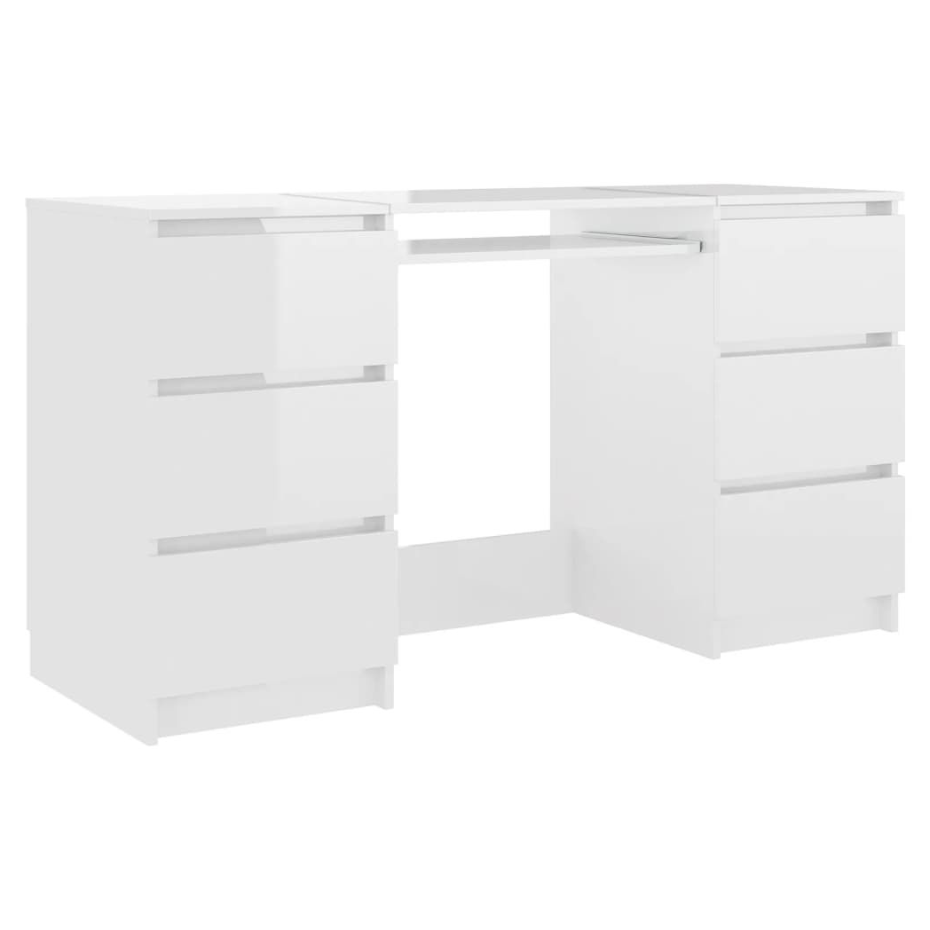 vidaXL Writing Desk High Gloss White 140x50x77 cm Engineered Wood V0671187005