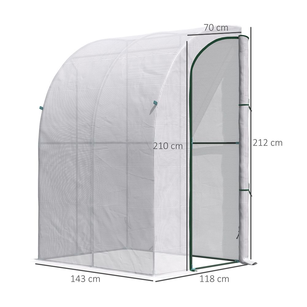 Outsunny Walk-In Lean to Wall Greenhouse w/ Zippered Door 143x118x212cm, White S0671255459