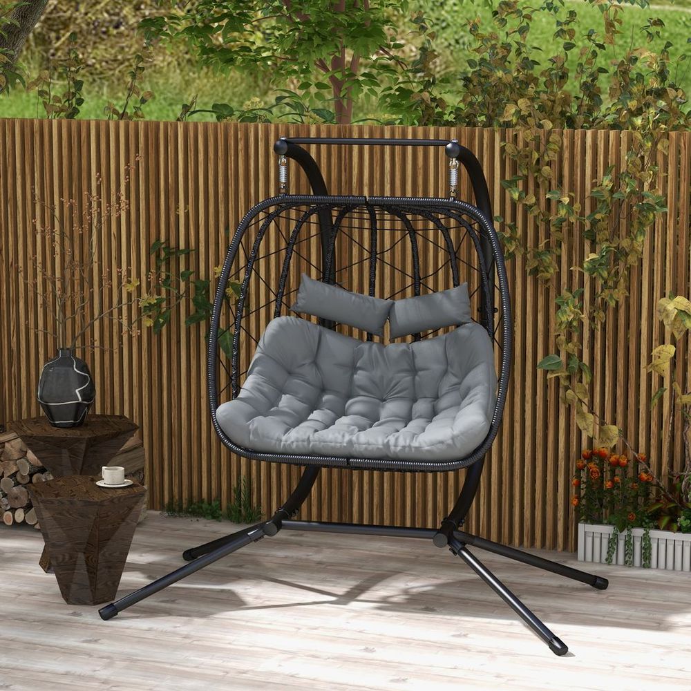 Outsunny PE Hanging Swing Chair with Thick Cushion, Patio Hanging Chair, Black S0671398803