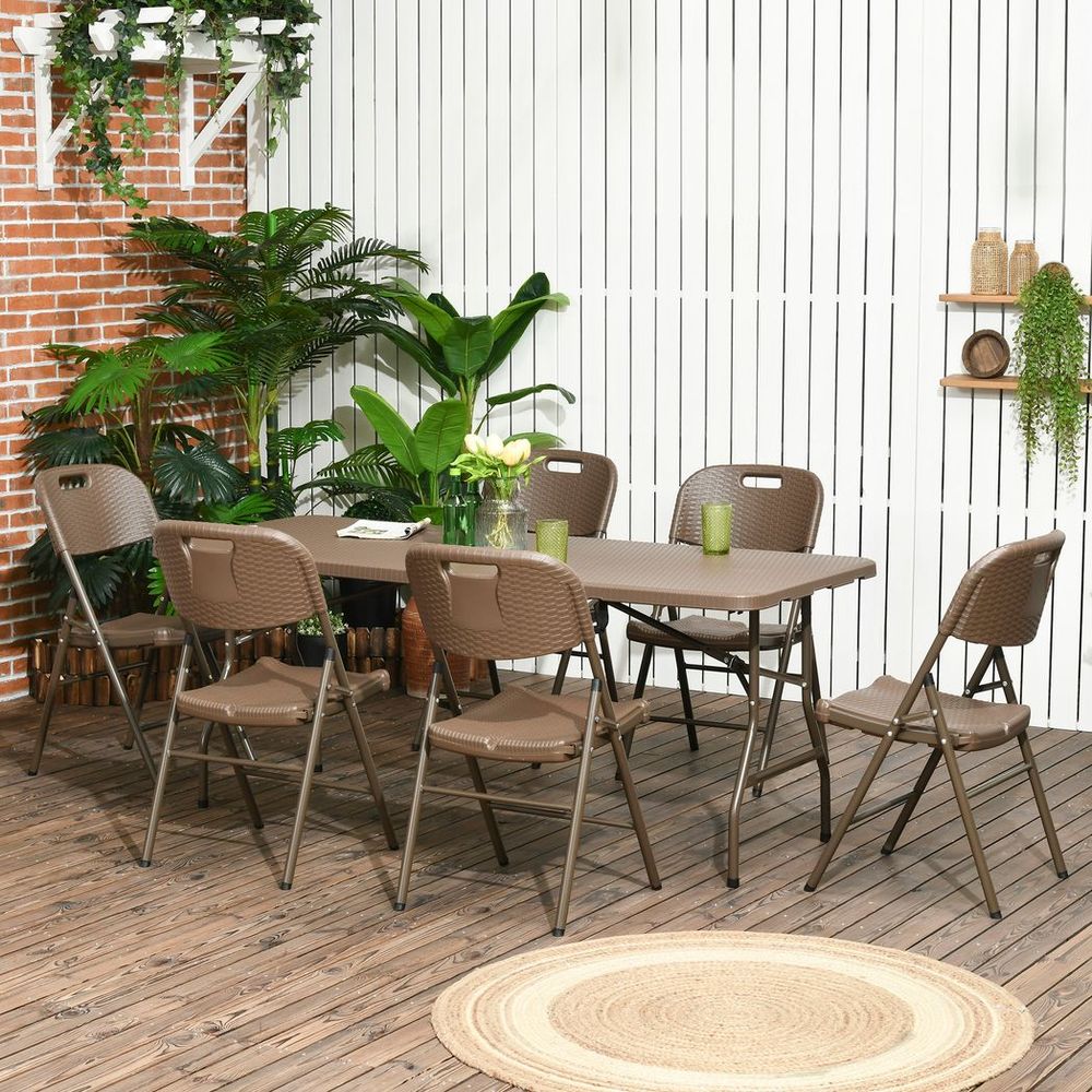 7 PCs HDPE Molding Design Resin Rattan Dining Set, Foldable Table & Chairs S0671114951