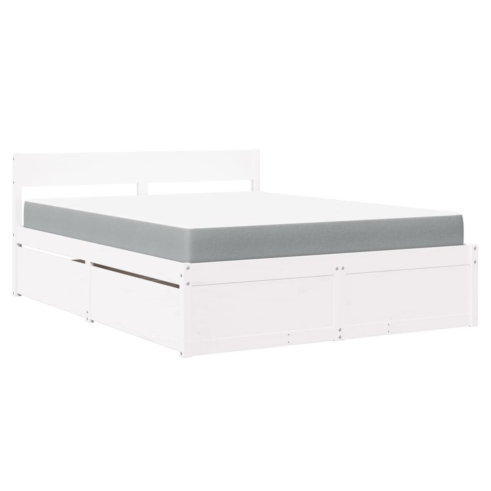 vidaXL Bed with Drawers and Mattress White 140x200 cm Solid Wood Pine S0671489520