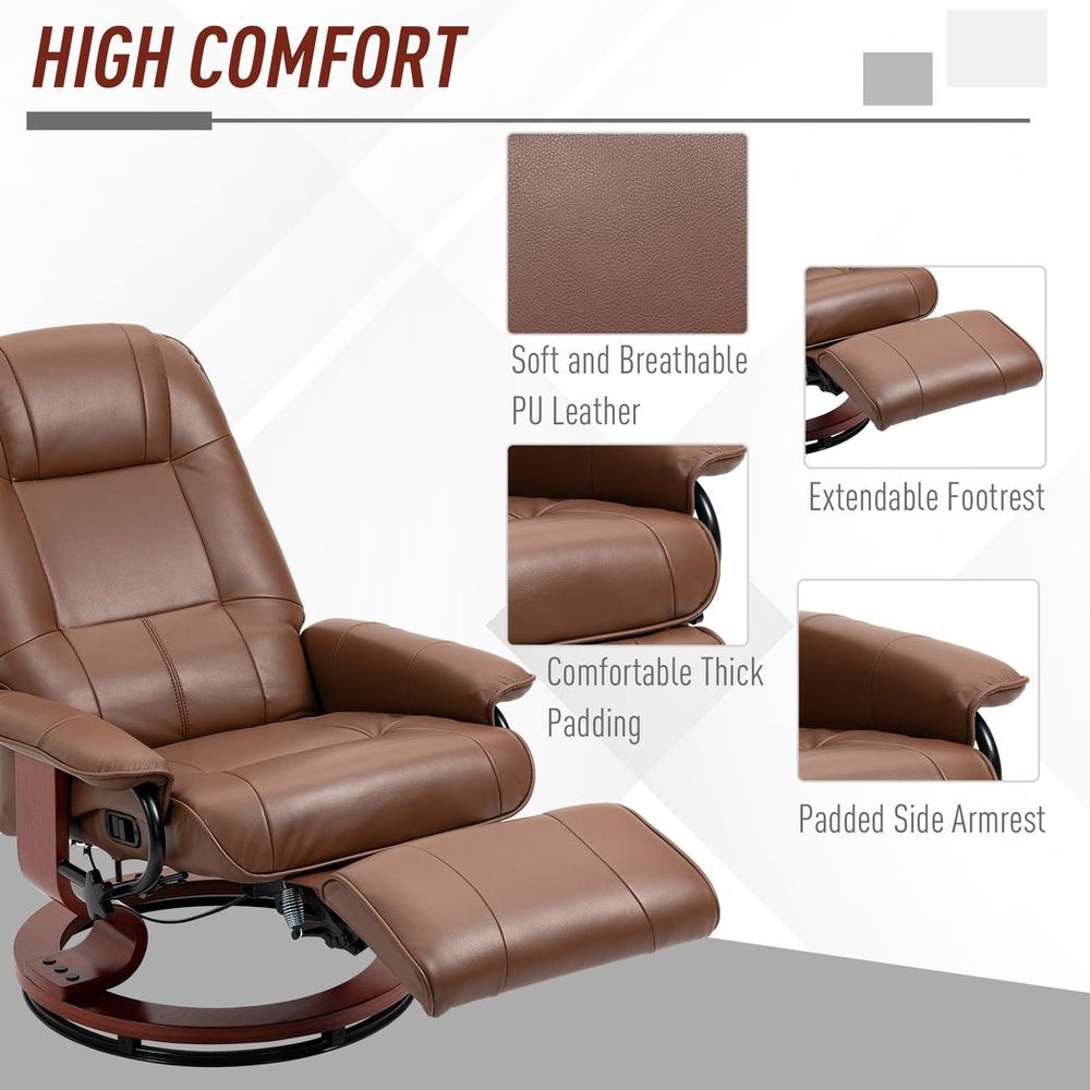 HOMCOM Ergonomic Office Recliner Sofa Chair PU Leather Armchair Lounger Brown S0671445845