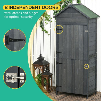 Outsunny Wooden Garden Shed Outdoor Shelves Utility Tool Storage Cabinet Grey S0671132955