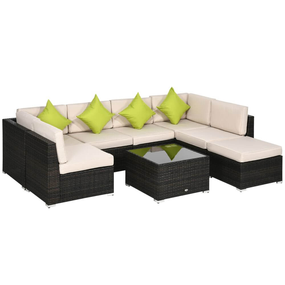 Outsunny 8 Pieces Patio Rattan Sofa Set Garden Furniture Set for Outdoor Brown S0671121844