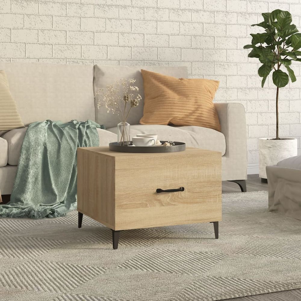 vidaXL Coffee Table with Metal Legs Sonoma Oak 50x50x40 cm S0671058772