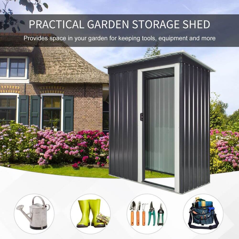 Outsunny 5 x 3ft Garden Storage Shed Sliding Door Sloped Roof Tool Black S0671129835