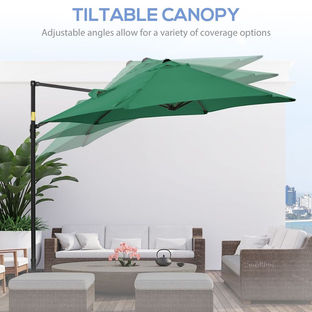 2.5M Garden Cantilever Parasol with 360 Rotation and Cross Base, Green S0671114943