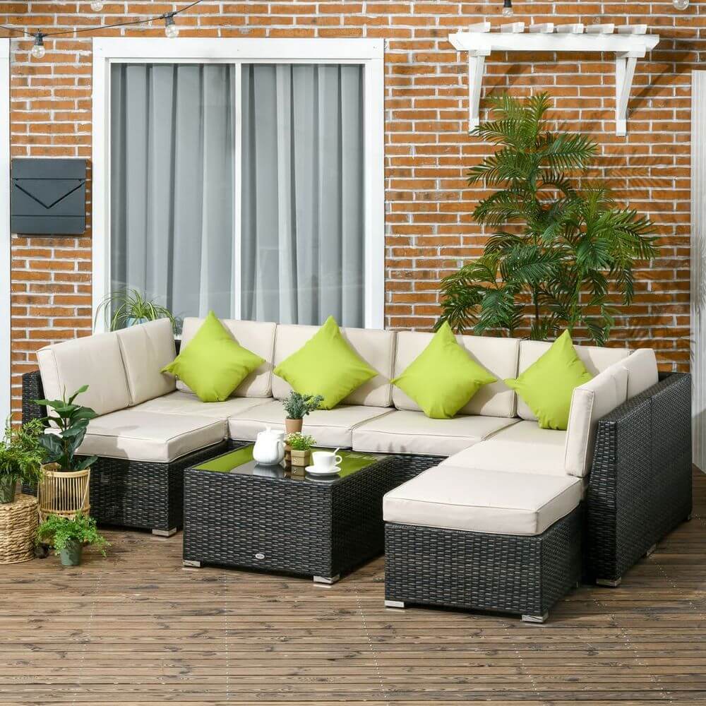 Outsunny 8 Pieces Patio Rattan Sofa Set Garden Furniture Set for Outdoor Brown S0671121844