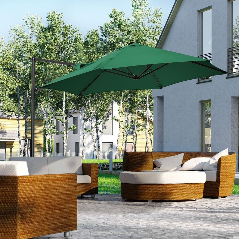 2.5M Garden Cantilever Parasol with 360 Rotation and Cross Base, Green S0671114943