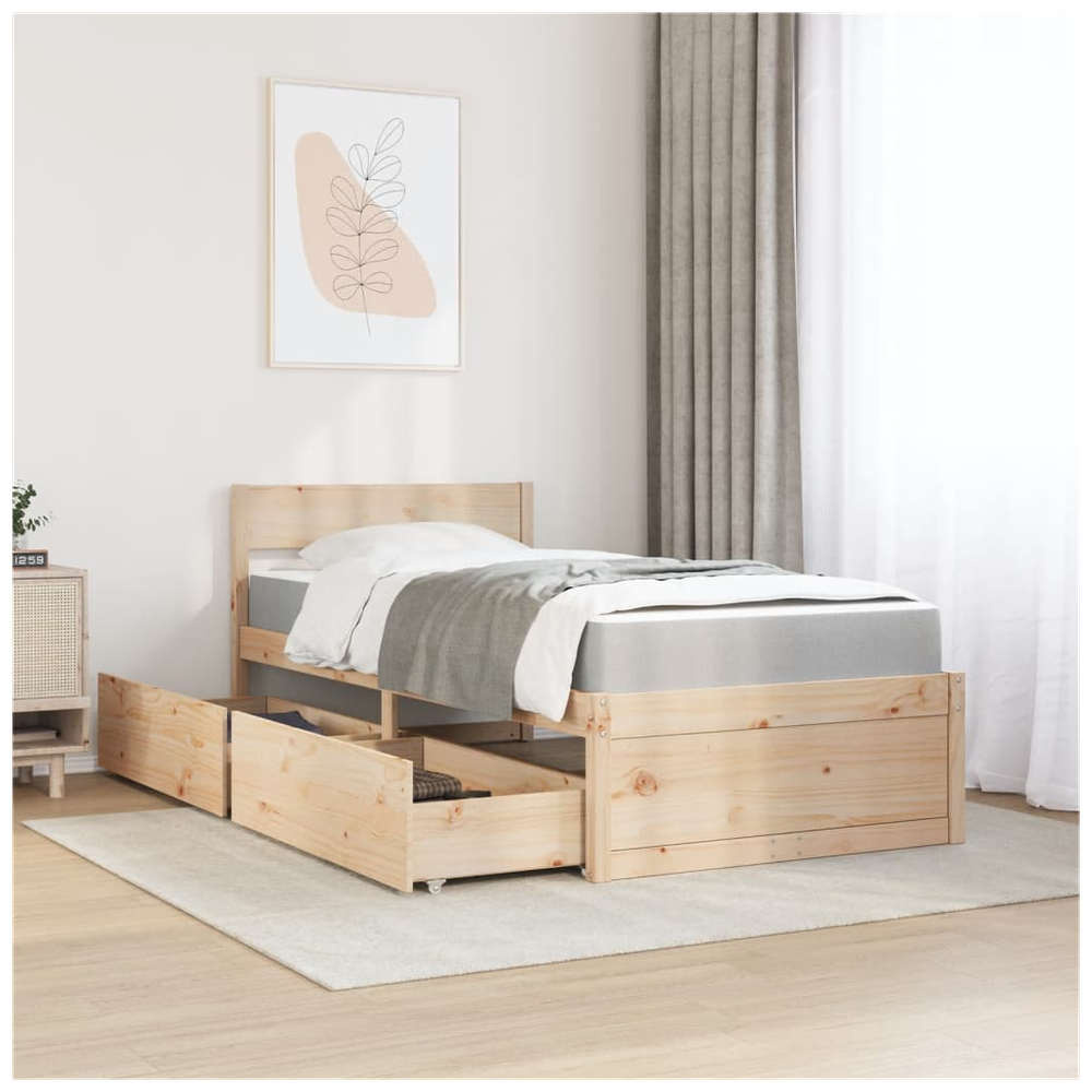 vidaXL Bed with Drawers and Mattress 90x190 cm Single Solid Wood Pine S0671489439