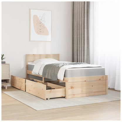 vidaXL Bed with Drawers and Mattress 90x190 cm Single Solid Wood Pine S0671489439