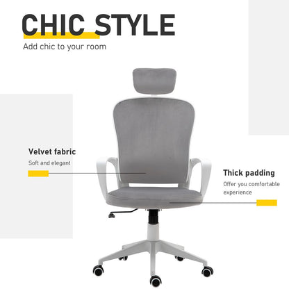 High-Back Office Chair Home Rocking w/ Wheel, Up-Down Headrest, Grey Vinsetto S0671080616