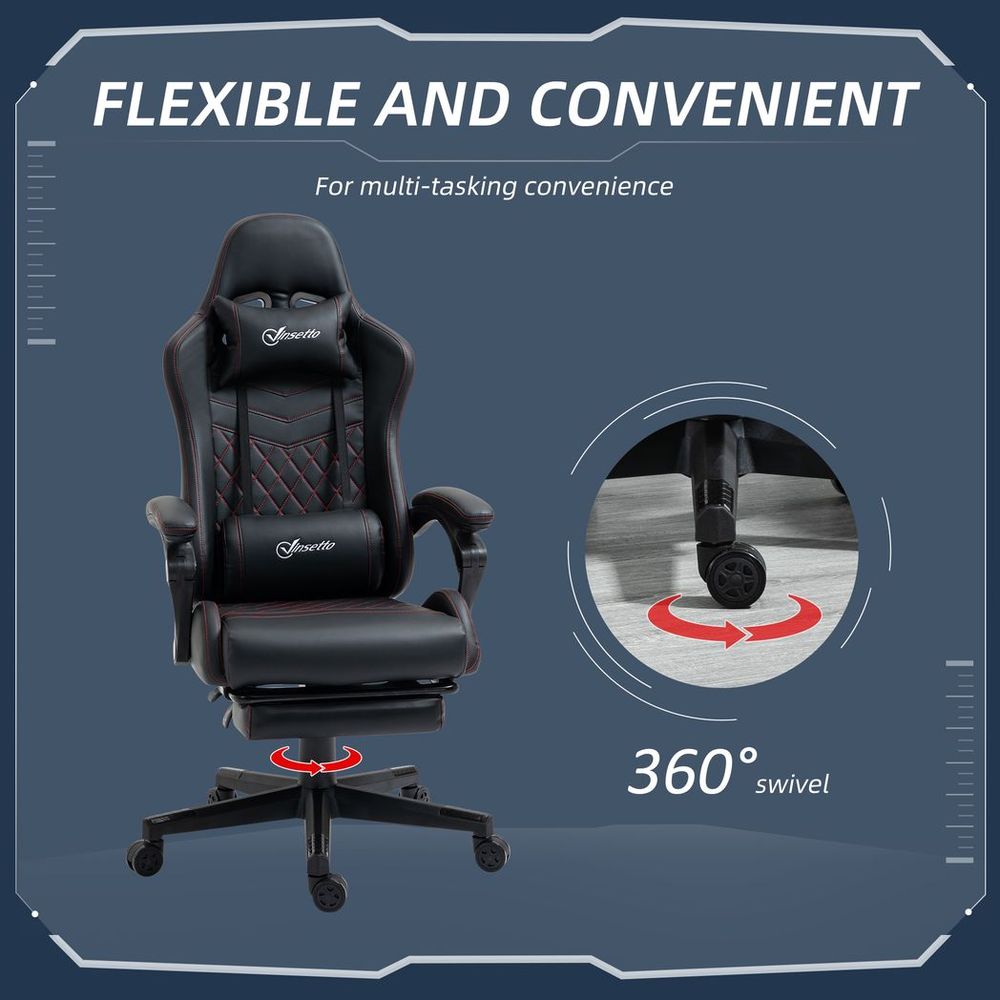 Racing Gaming Chair PU Leather Gamer Recliner Home Office, Black S0671210960