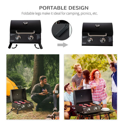 2 Burner Gas BBQ Grill Portable Folding Tabletop Barbecue Lid Thermometer Black S0671072014