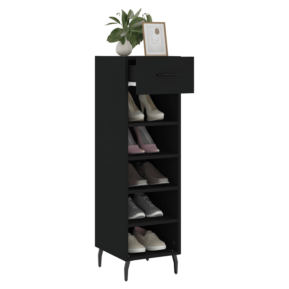 vidaXL Shoe Cabinet Black 30x35x105 cm Engineered Wood S0671260528