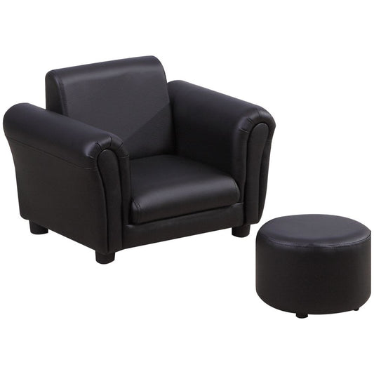 HOMCOM Kids Sofa Chair Set Armchair Seating Seat Bedroom Playroom Stool Black S0671379680