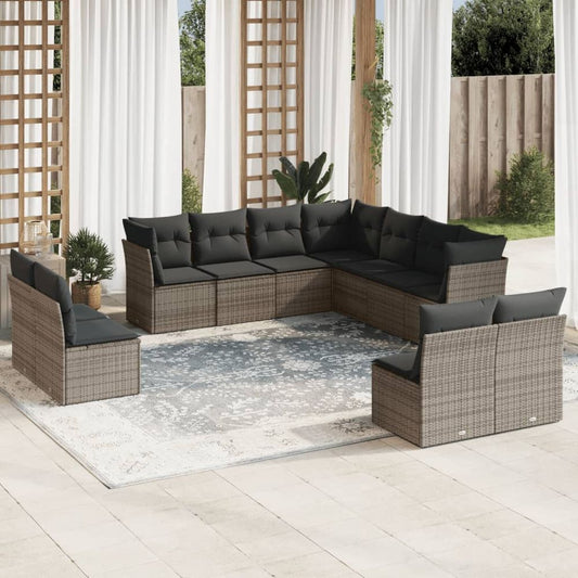 vidaXL 11 Piece Garden Sofa Set with Cushions Grey Poly Rattan S0671429313