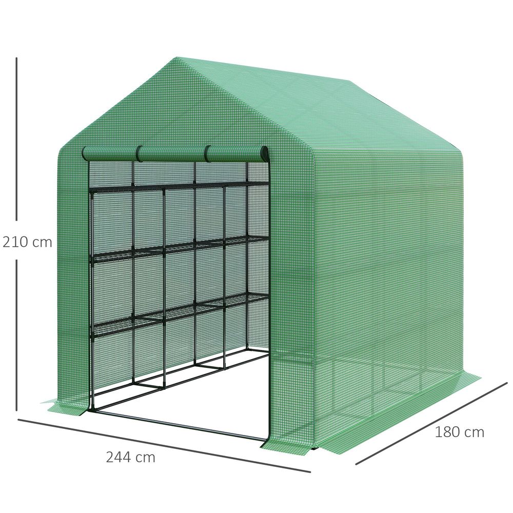 Poly Tunnel Steeple Walk in Greenhouse Removable Cover Shelves 244x180x210cm S067941698