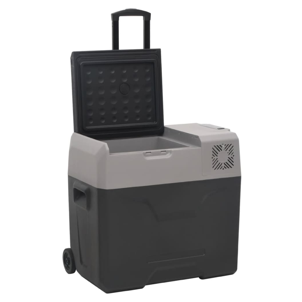 vidaXL Cool Box with Wheel and Adapter Black&Grey 50 L Polypropylene S0671211562