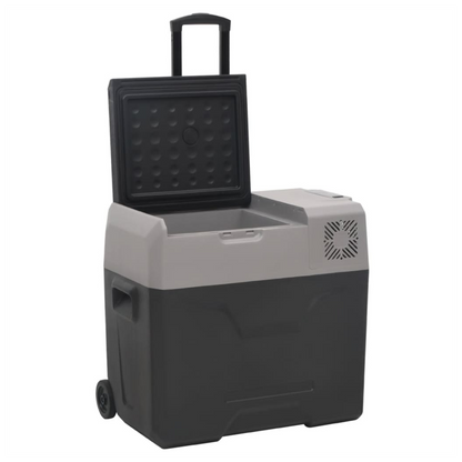 vidaXL Cool Box with Wheel and Adapter Black&Grey 50 L Polypropylene S0671211562