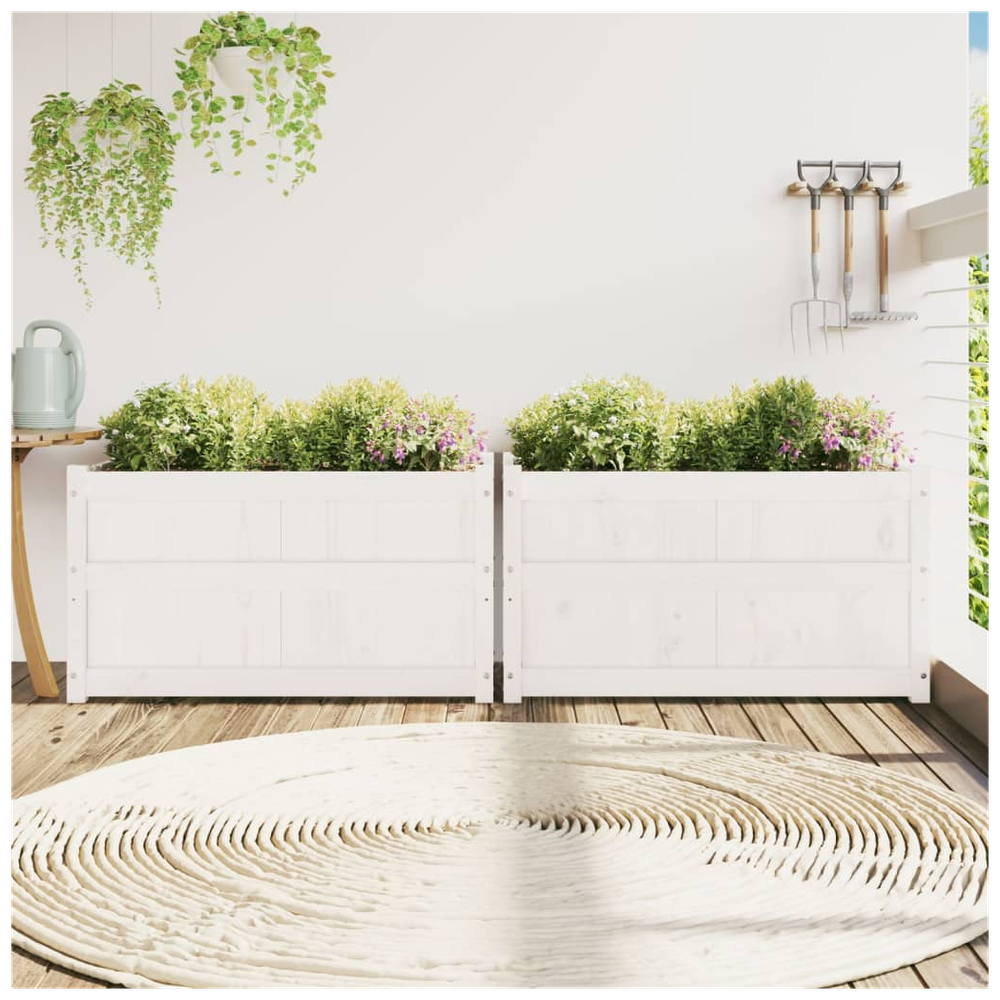 vidaXL Garden Planters 2 pcs White Solid Wood Pine S0671383058