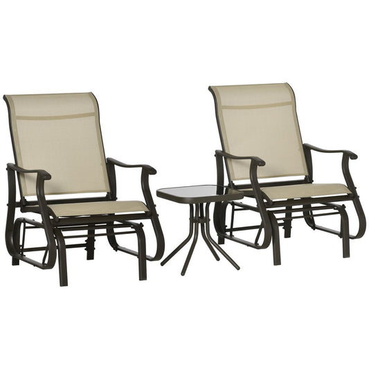 3PCS Outdoor Gliding Chairs w/ Table Set Patio Garden Furniture Khaki S0671149260