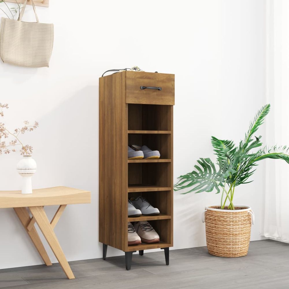 Shoe Cabinet Smoked Oak 30x35x105 cm Engineered Wood S0671058892