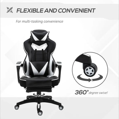 Gaming Chair Ergonomic Reclining w/ Manual Footrest Wheels Stylish Office White S0671097185