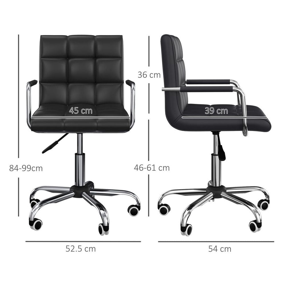 Mid Back PU Leather Home Office Chair Swivel Desk Chair with Arm, Wheel, Black S0671114497