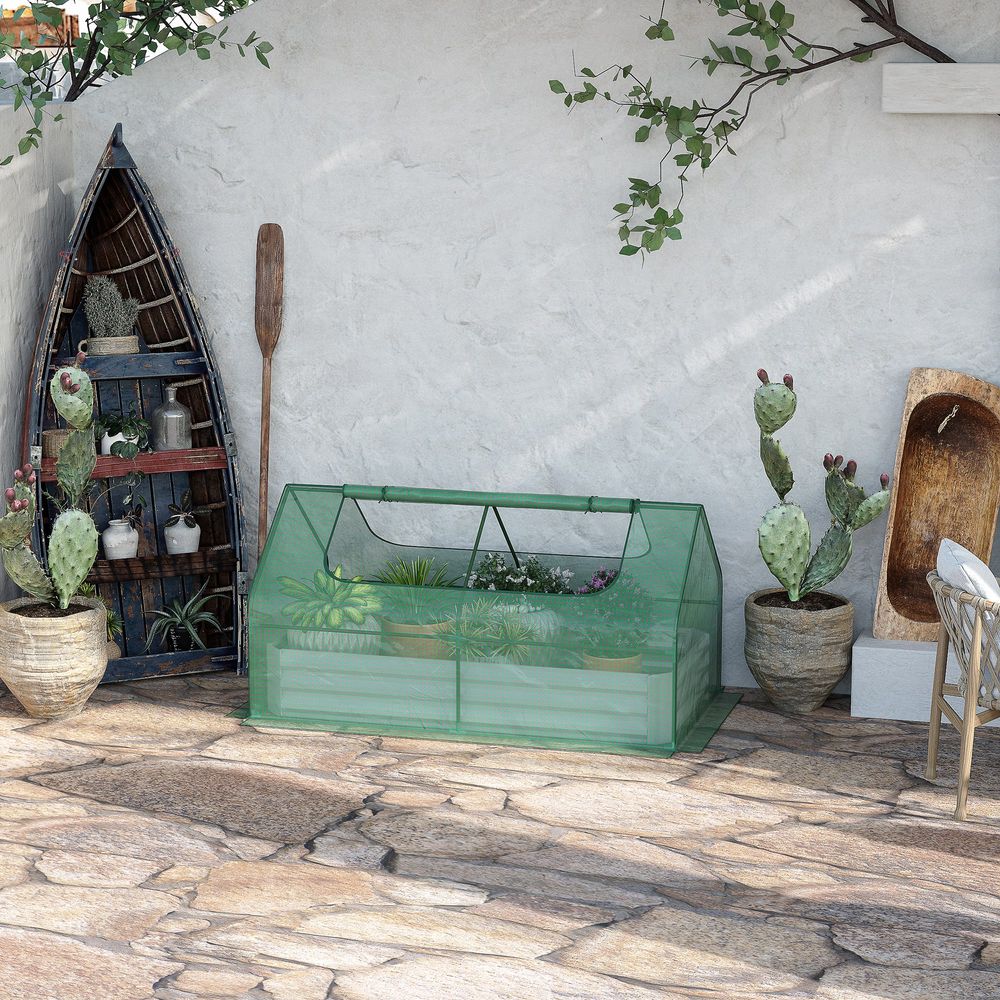 Outsunny Raised Garden Bed Planter Box with Greenhouse, Large Window, Green S0671347129