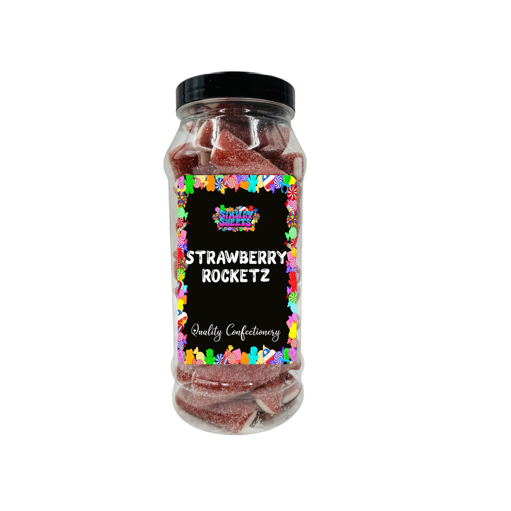 Sour Strawberry Rocketz Pencil Bites Fizzy Retro Sweets Gift Jar