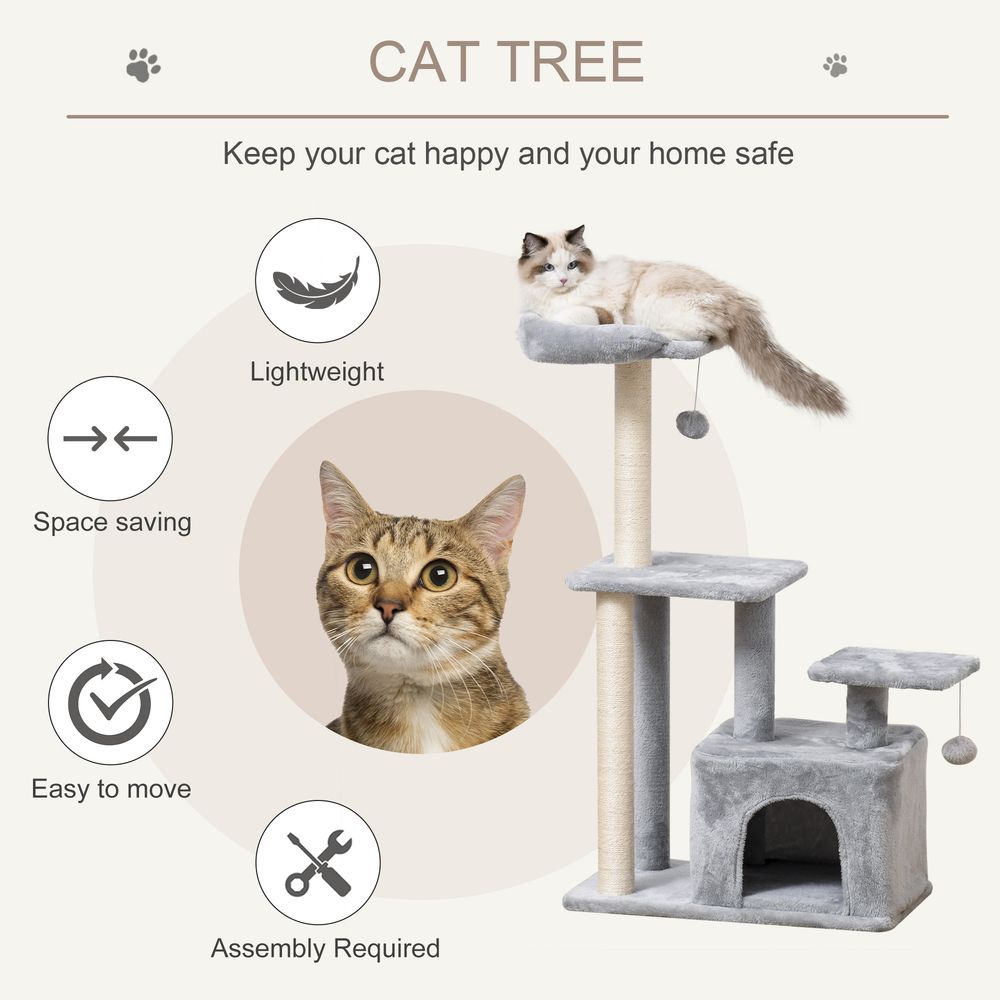 Cat Tree Tower w/ Scratching Posts Sisal Hanging Ball Condo 60 x 40 x 114cm S0671071103