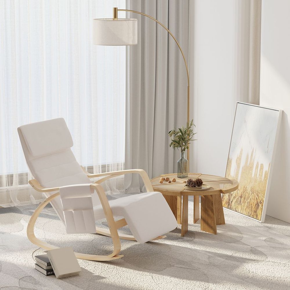 Rocking Chair Recliner Armchair with Adjustable Footrest, Cream White S0671157130