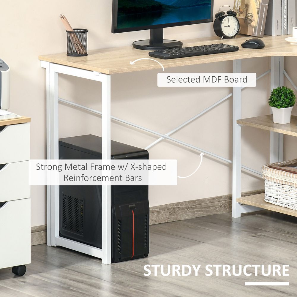 L-Shape Folding Computer Desk Study Workstation with 2 Shelves Oak Tone S0671079925