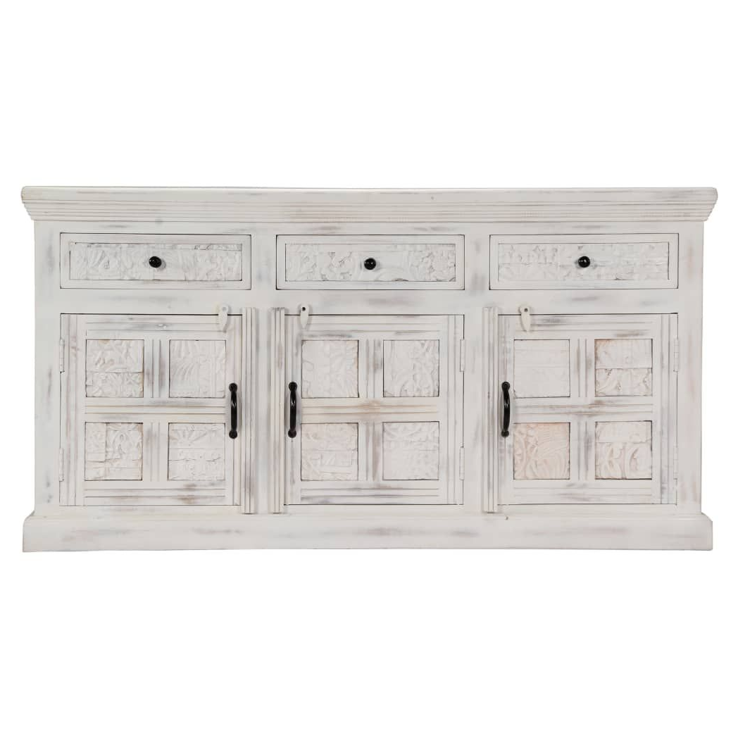 Sideboard White 140x40x74 cm Solid Mango Wood S0671174332