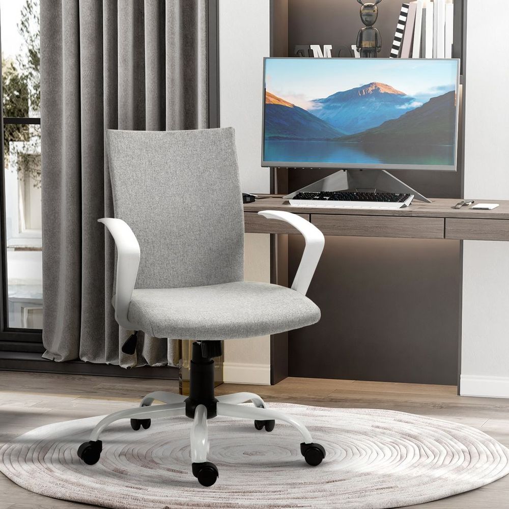 Office Chair Linen Swivel Computer Desk Chair Home Study Task Chair, Light Grey S0671114508