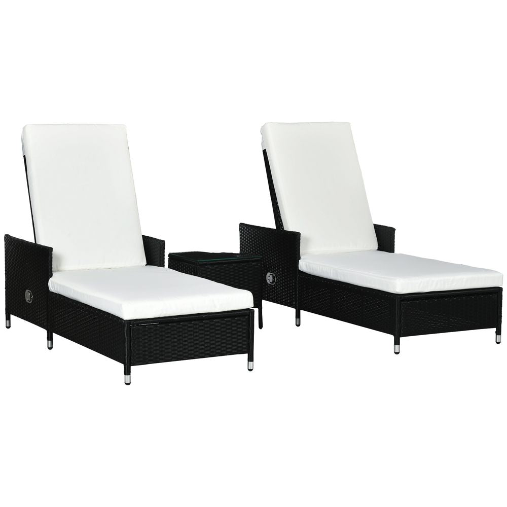 Outsunny Patio Chaise Lounge Chair Set W/ Adjustable Backrest, Side Table, Cream S0671132950