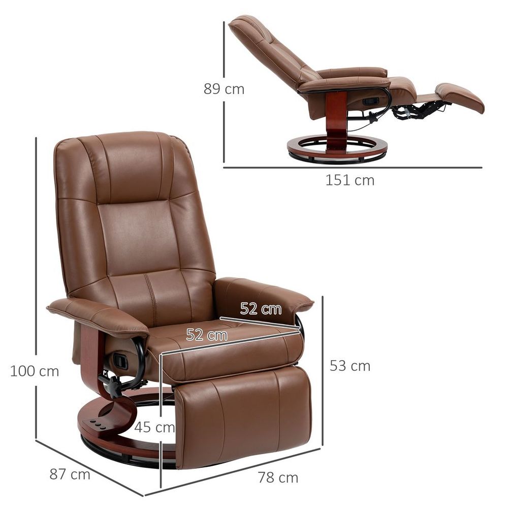 HOMCOM Ergonomic Office Recliner Sofa Chair PU Leather Armchair Lounger Brown S0671445845