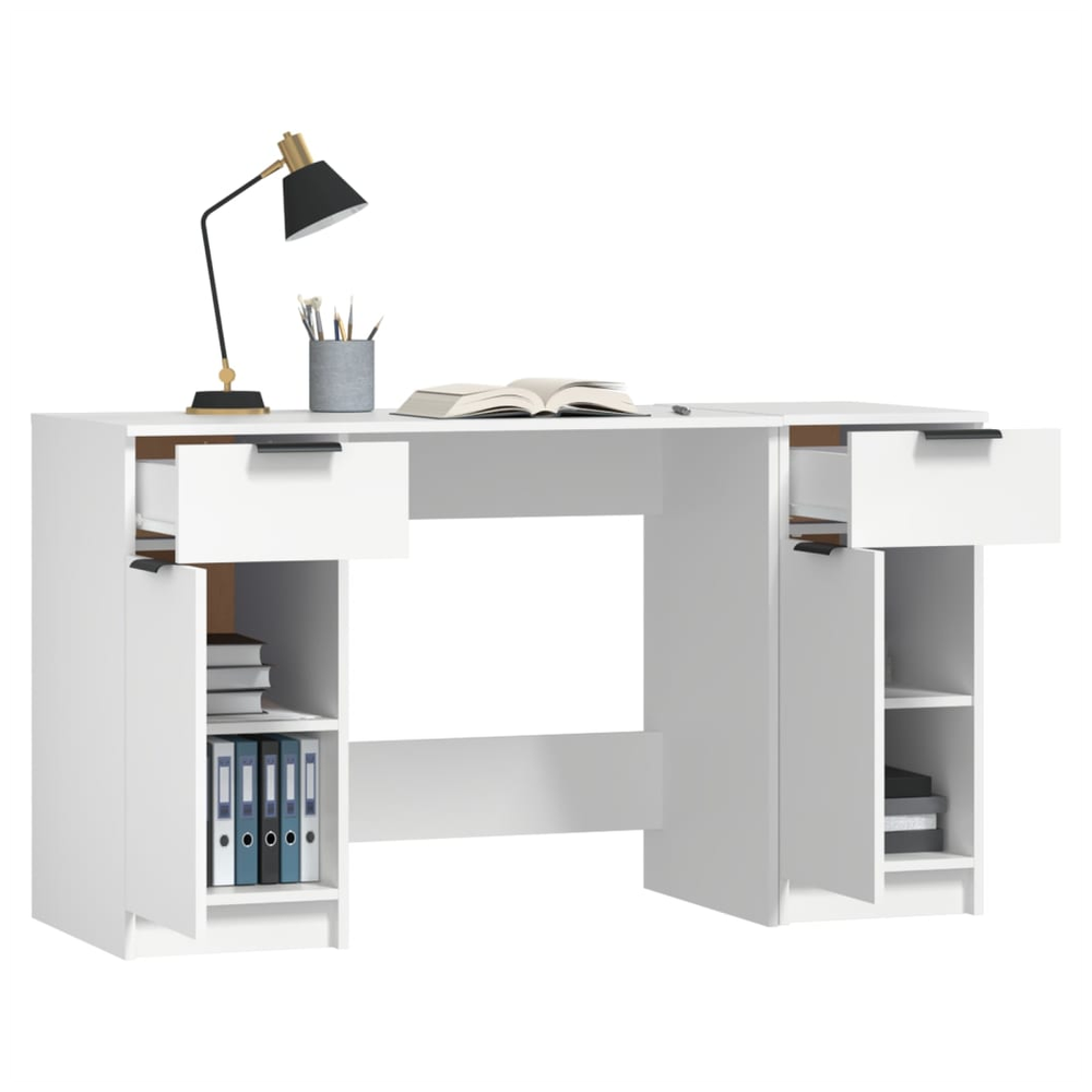 vidaXL Desk with Side Cabinet White Engineered Wood S0671070853