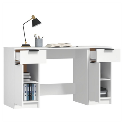 vidaXL Desk with Side Cabinet White Engineered Wood S0671070853