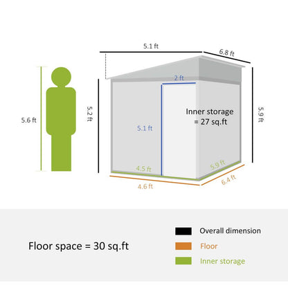Outsunny 5 x 7FT Garden Shed with Foundation Lean to Metal Tool Shed White S0671398946