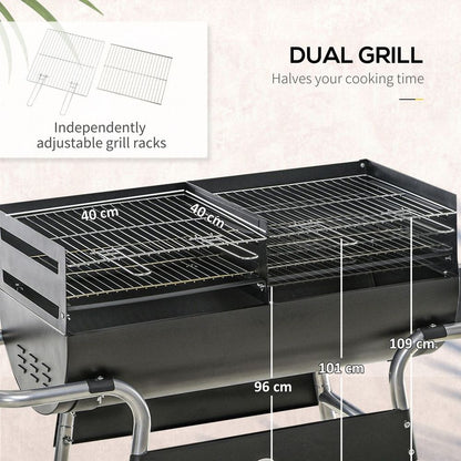 Outsunny Charcoal BBQ Grill with Double Grill, Table, Storage Shelf and Wheels S0671129930