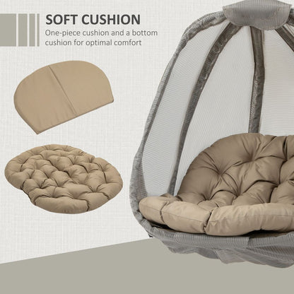 Hanging Egg Chair, Swing Hammock with Cushion and Stand, Khaki S0671072059