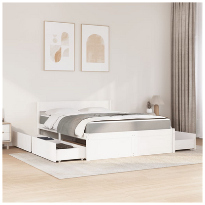 vidaXL Bed with Drawers and Mattress White 140x200 cm Solid Wood Pine S0671489520