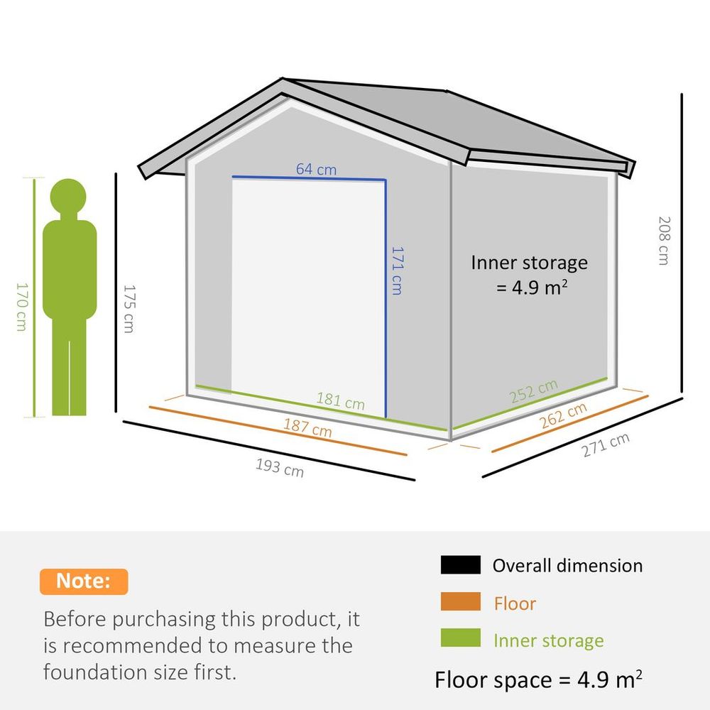 9'x6' Galvanized Metal Garden Shed Tool Storage Shed for Backyard Patio S0671148736